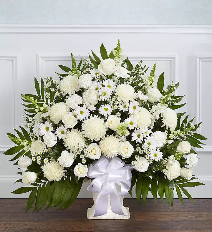 Heartfelt Tribute White Floor Basket Arrangement