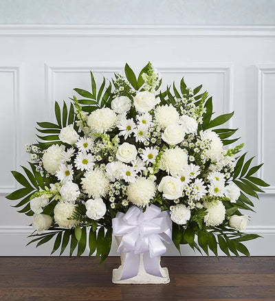 Heartfelt Tribute White Floor Basket Arrangement Heartfelt Tribute White Floor Basket Arrangement