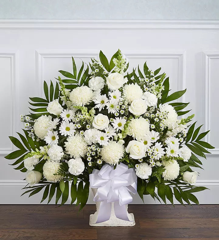 Heartfelt Tribute White Floor Basket Arrangement