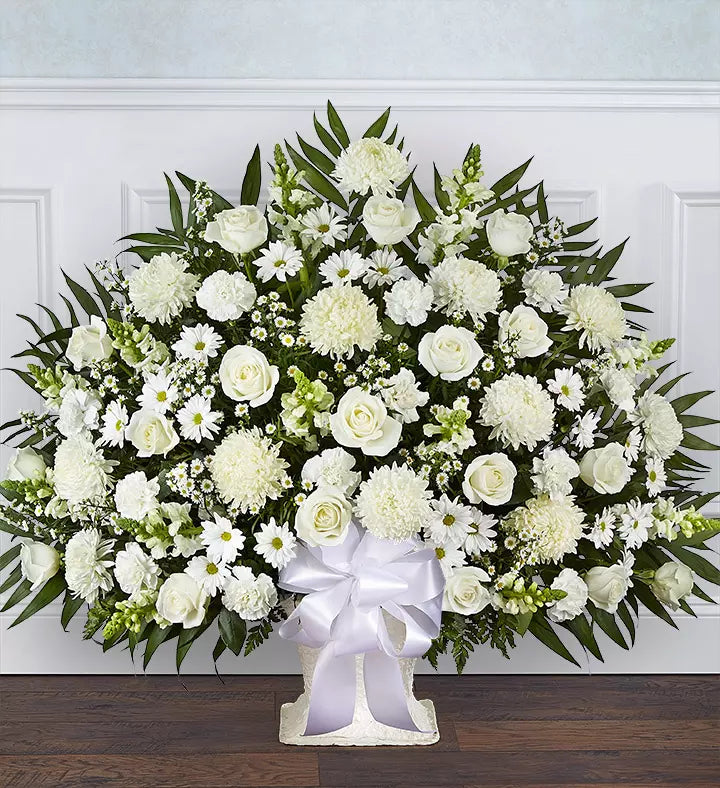 Heartfelt Tribute White Floor Basket Arrangement