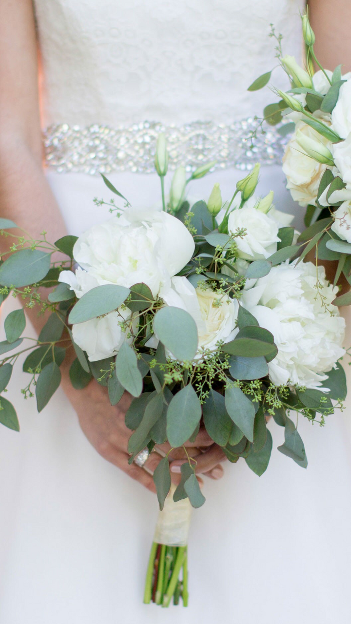 A white peony bridal bouquet by James Cress Florist
