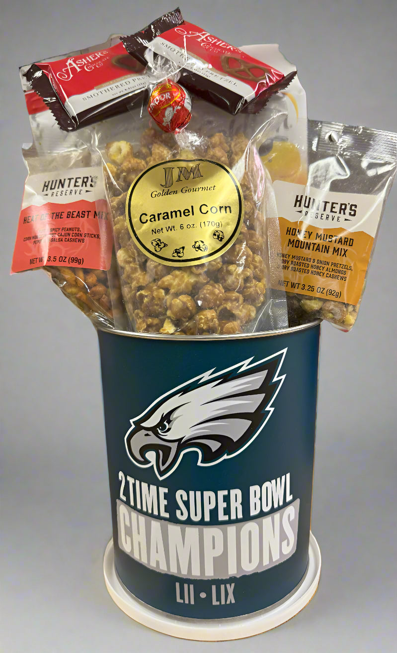 JGB Sports- Philadelphia Eagles 2 X Super Bowl Champions Gift Tin Basket - Made In America