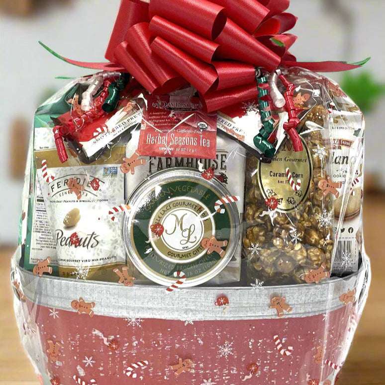 Large Red Stripe Holiday Gift Basket