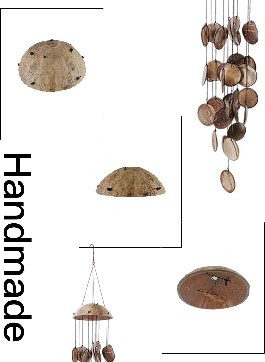 Coconut Shell Wind Chimes Outdoor, Wooden Wind Chimes for Outside, Perfect Decoration for Your Own Patio, Porch, Garden, or Backyard