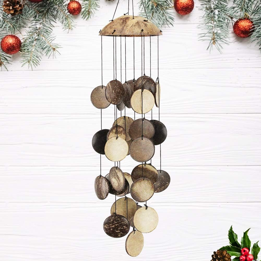 Coconut Shell Wind Chimes Outdoor, Wooden Wind Chimes for Outside, Perfect Decoration for Your Own Patio, Porch, Garden, or Backyard