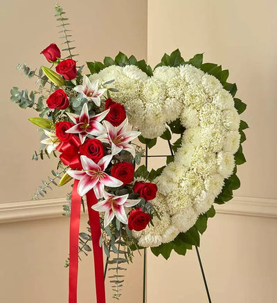 Always Remember Floral Heart Tribute - Red Rose & Lily Always Remember Floral Heart Tribute - Red Rose & Lily