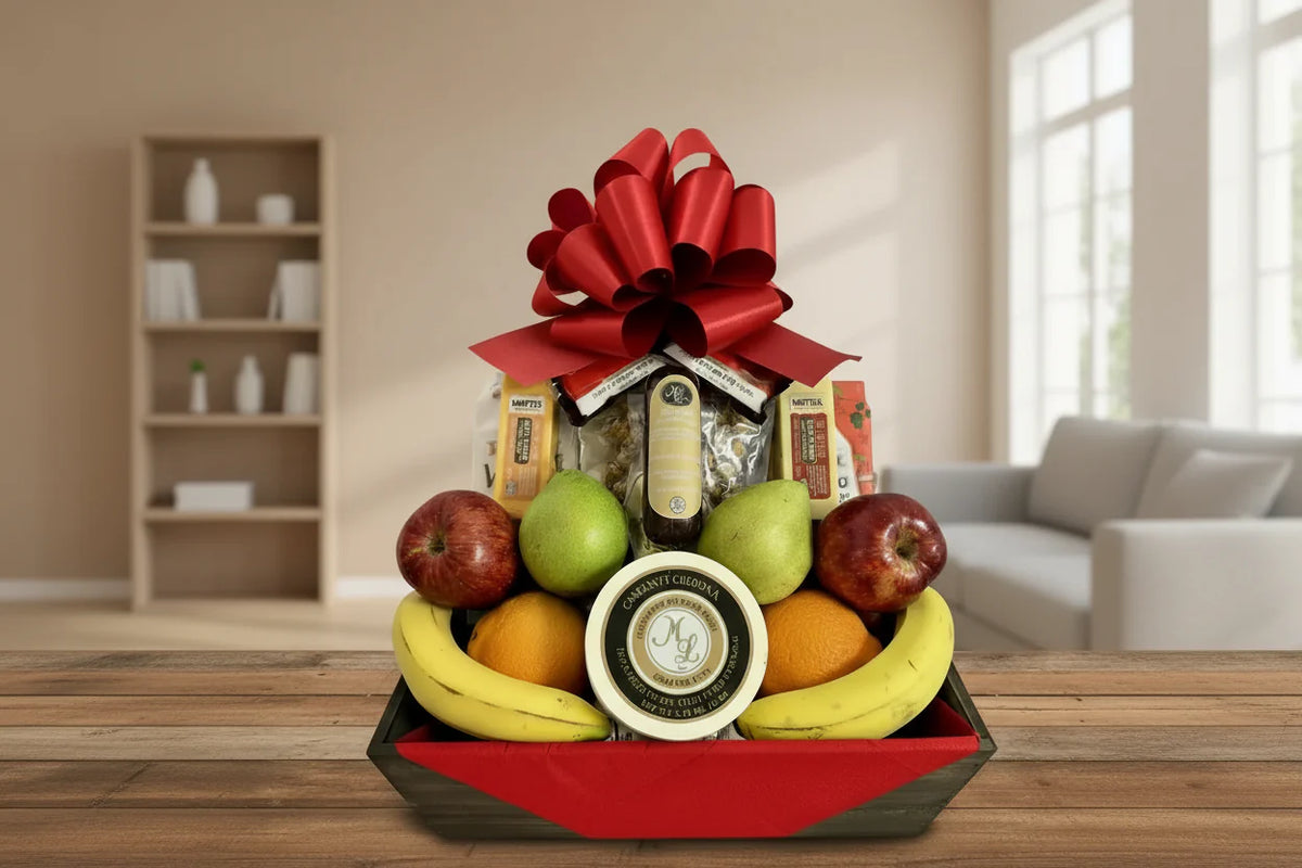 Cheese, Fruit, Gourmet Snacking Gift Basket