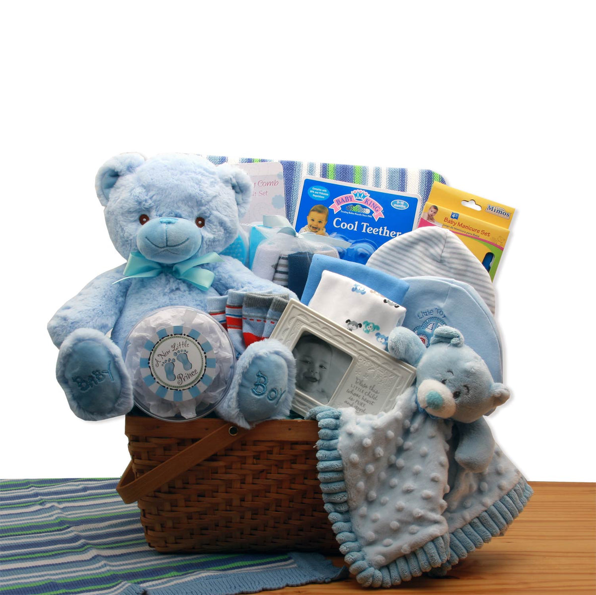My First Teddy Bear New Baby Gift Basket - Blue