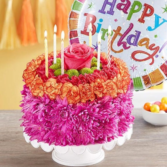 Birthday Best Wishes Flower Cake Vibrant
