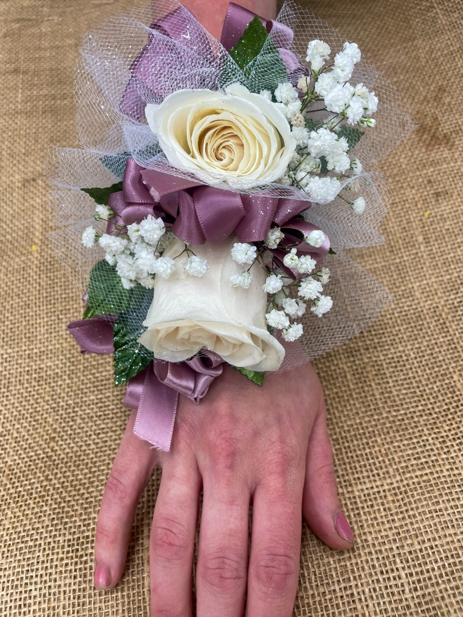 White Two Rose Corsage